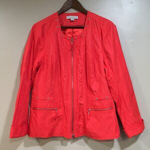 💚 5/$25 Laura Ashley Womens L Full Zip Lined Jacket Red Zip Pocket Laced Collar